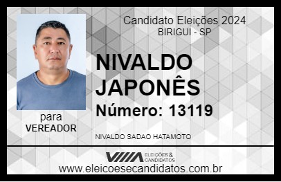 Candidato NIVALDO JAPONÊS 2024 - BIRIGUI - Eleições