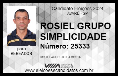 Candidato ROSIEL GRUPO SIMPLICIDADE 2024 - AVARÉ - Eleições