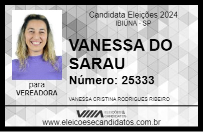 Candidato VANESSA DO SARAU 2024 - IBIÚNA - Eleições