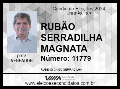 Candidato RUBÃO SERRADILHA MAGNATA 2024 - URUPÊS - Eleições