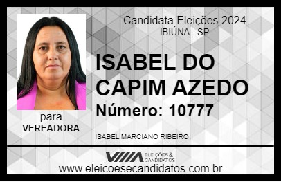 Candidato ISABEL DO CAPIM AZEDO 2024 - IBIÚNA - Eleições