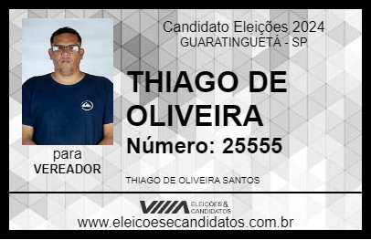 Candidato THIAGO DE OLIVEIRA 2024 - GUARATINGUETÁ - Eleições