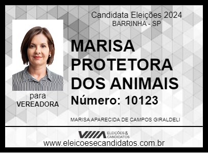 Candidato MARISA PROTETORA DOS ANIMAIS 2024 - BARRINHA - Eleições