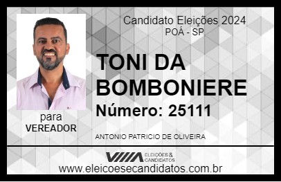 Candidato TONI DA BOMBONIERE 2024 - POÁ - Eleições