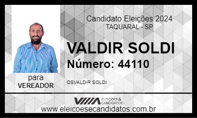 Candidato VALDIR SOLDI 2024 - TAQUARAL - Eleições