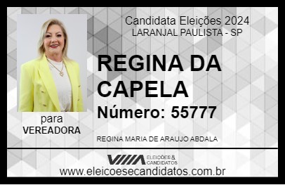 Candidato REGINA DA CAPELA 2024 - LARANJAL PAULISTA - Eleições