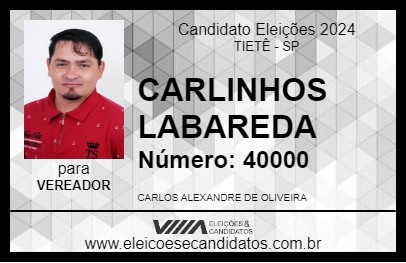 Candidato CARLINHOS LABAREDA 2024 - TIETÊ - Eleições