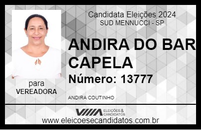 Candidato ANDIRA DO BAR CAPELA 2024 - SUD MENNUCCI - Eleições