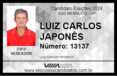 Candidato LUIZ CARLOS JAPONÊS 2024 - SUD MENNUCCI - Eleições