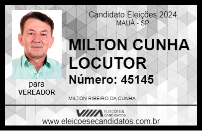 Candidato MILTON CUNHA LOCUTOR 2024 - MAUÁ - Eleições