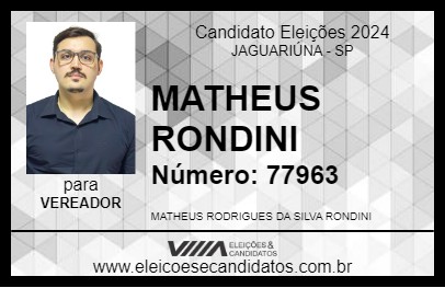 Candidato MATHEUS RONDINI 2024 - JAGUARIÚNA - Eleições