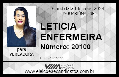 Candidato LETICIA ENFERMEIRA 2024 - JAGUARIÚNA - Eleições