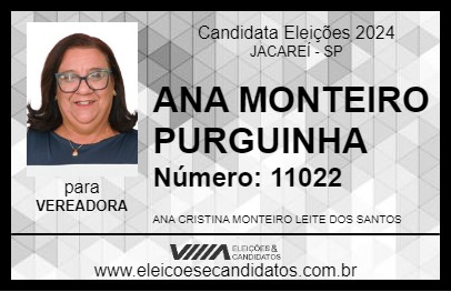 Candidato ANA MONTEIRO PURGUINHA 2024 - JACAREÍ - Eleições