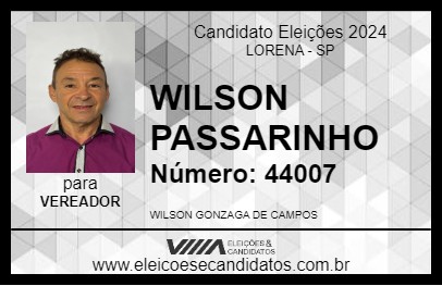 Candidato WILSON PASSARINHO 2024 - LORENA - Eleições