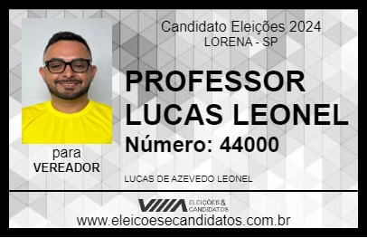 Candidato PROFESSOR LUCAS LEONEL 2024 - LORENA - Eleições