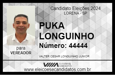 Candidato PUKA LONGUINHO 2024 - LORENA - Eleições