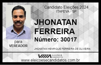 Candidato JHONATAN FERREIRA 2024 - ITAPEVA - Eleições