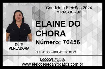 Candidato ELAINE DO CHORA 2024 - MIRACATU - Eleições