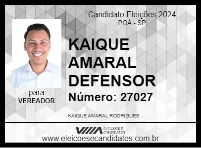 Candidato KAIQUE AMARAL DEFENSOR 2024 - POÁ - Eleições