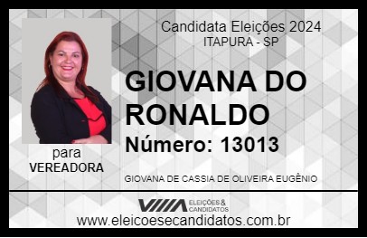 Candidato GIOVANA DO RONALDO 2024 - ITAPURA - Eleições