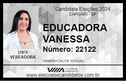 Candidato EDUCADORA VANESSA 2024 - CAPIVARI - Eleições