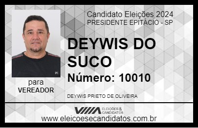 Candidato DEYWIS DO SUCO 2024 - PRESIDENTE EPITÁCIO - Eleições