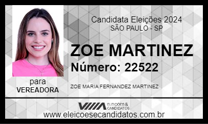 Candidato ZOE MARTINEZ 2024 - SÃO PAULO - Eleições