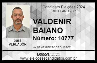 Candidato VALDENIR BAIANO 2024 - RIO CLARO - Eleições