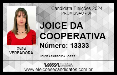 Candidato JOICE DA COOPERATIVA 2024 - PROMISSÃO - Eleições