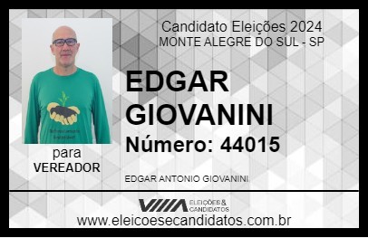 Candidato EDGAR GIOVANINI 2024 - MONTE ALEGRE DO SUL - Eleições