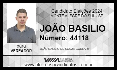 Candidato JOÃO BASILIO 2024 - MONTE ALEGRE DO SUL - Eleições