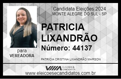 Candidato PATRICIA LIXANDRÃO 2024 - MONTE ALEGRE DO SUL - Eleições