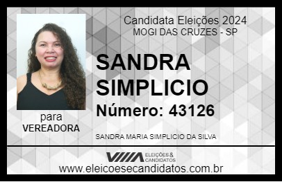 Candidato SANDRA SIMPLICIO 2024 - MOGI DAS CRUZES - Eleições