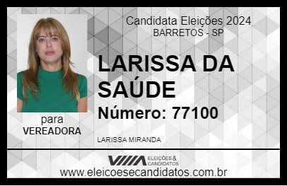 Candidato LARISSA DA SAÚDE 2024 - BARRETOS - Eleições