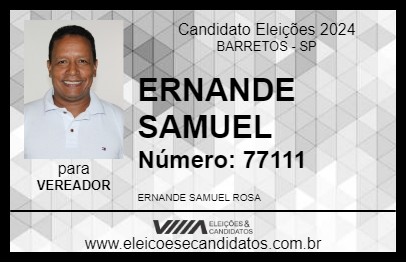 Candidato ERNANDE SAMUEL 2024 - BARRETOS - Eleições