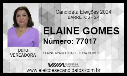 Candidato ELAINE GOMES 2024 - BARRETOS - Eleições