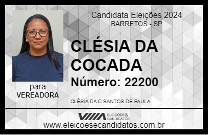 Candidato CLÉSIA DA COCADA 2024 - BARRETOS - Eleições