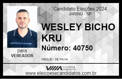 Candidato WESLEY BICHO KRU 2024 - JARINU - Eleições