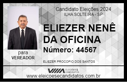 Candidato ELIEZER NENÊ DA OFICINA 2024 - ILHA SOLTEIRA - Eleições