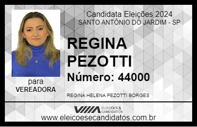 Candidato REGINA PEZOTTI 2024 - SANTO ANTÔNIO DO JARDIM - Eleições