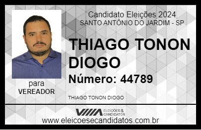 Candidato THIAGO TONON DIOGO 2024 - SANTO ANTÔNIO DO JARDIM - Eleições