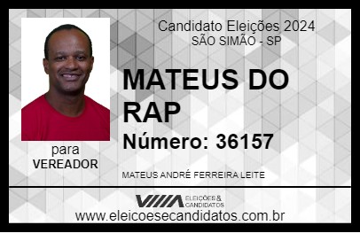 Candidato MATEUS DO RAP 2024 - SÃO SIMÃO - Eleições