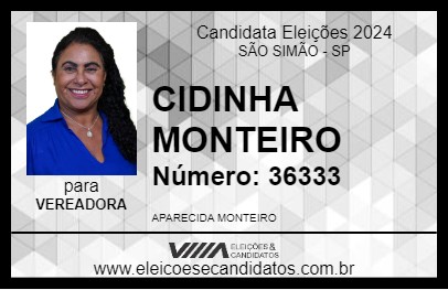 Candidato CIDINHA MONTEIRO 2024 - SÃO SIMÃO - Eleições