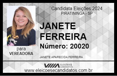 Candidato JANETE FERREIRA 2024 - PIRATININGA - Eleições