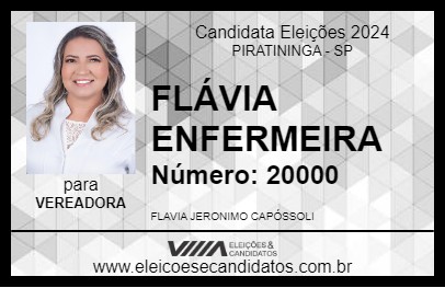 Candidato FLÁVIA ENFERMEIRA 2024 - PIRATININGA - Eleições