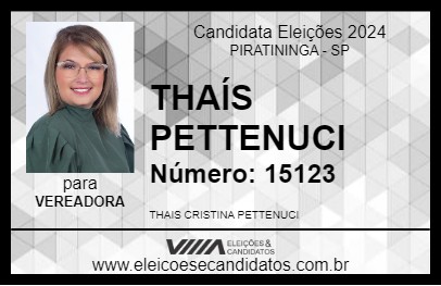 Candidato THAÍS PETTENUCI 2024 - PIRATININGA - Eleições