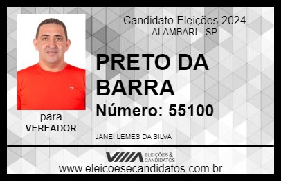 Candidato PRETO DA BARRA 2024 - ALAMBARI - Eleições