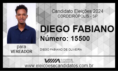 Candidato DIEGO FABIANO 2024 - CORDEIRÓPOLIS - Eleições