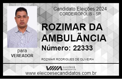 Candidato ROZIMAR DO BAR 2024 - CORDEIRÓPOLIS - Eleições