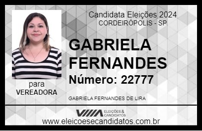 Candidato GABRIELA FERNANDES 2024 - CORDEIRÓPOLIS - Eleições